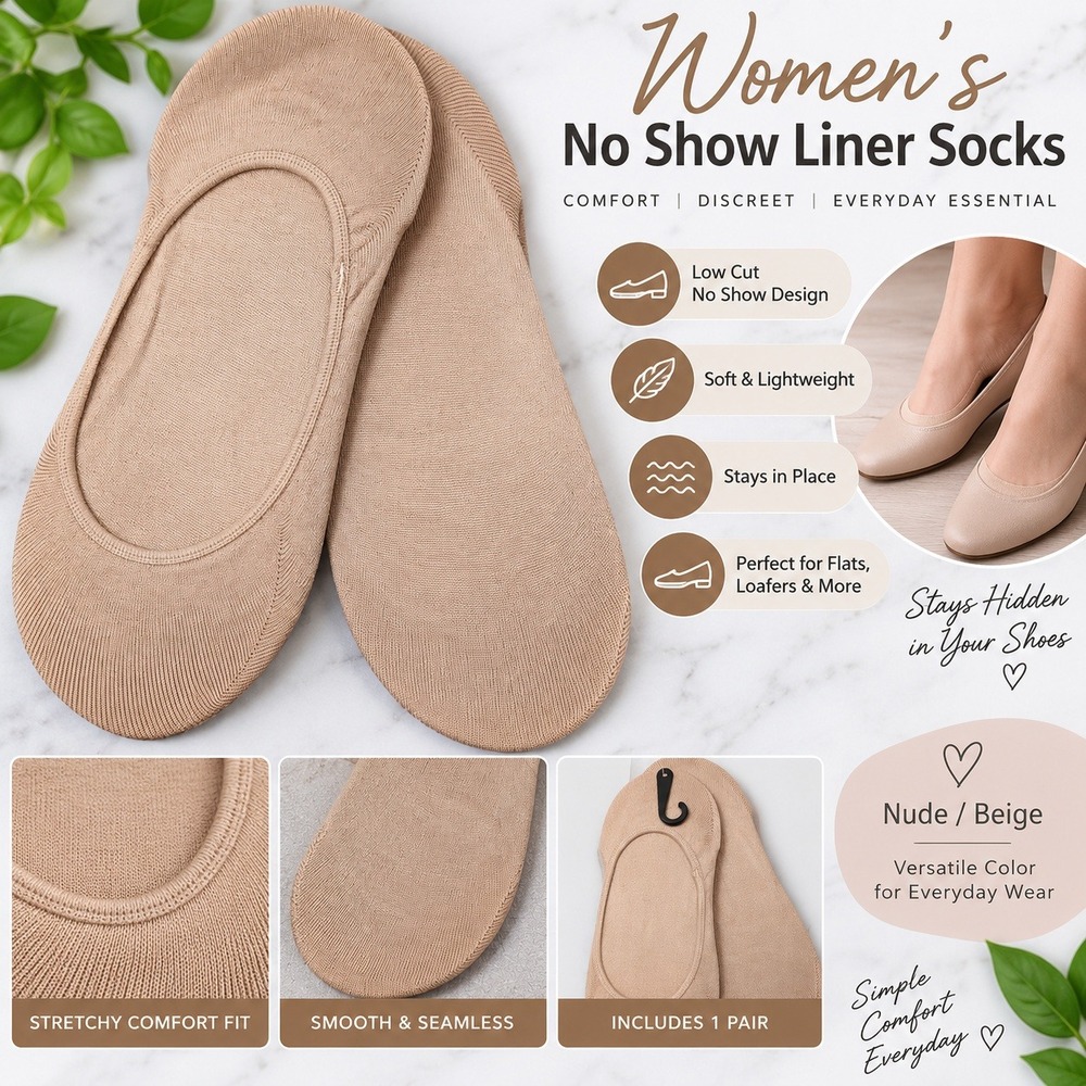 Womens No Show Liner Socks Nude Beige Low Cut Seamless Stretchy 1 Pair